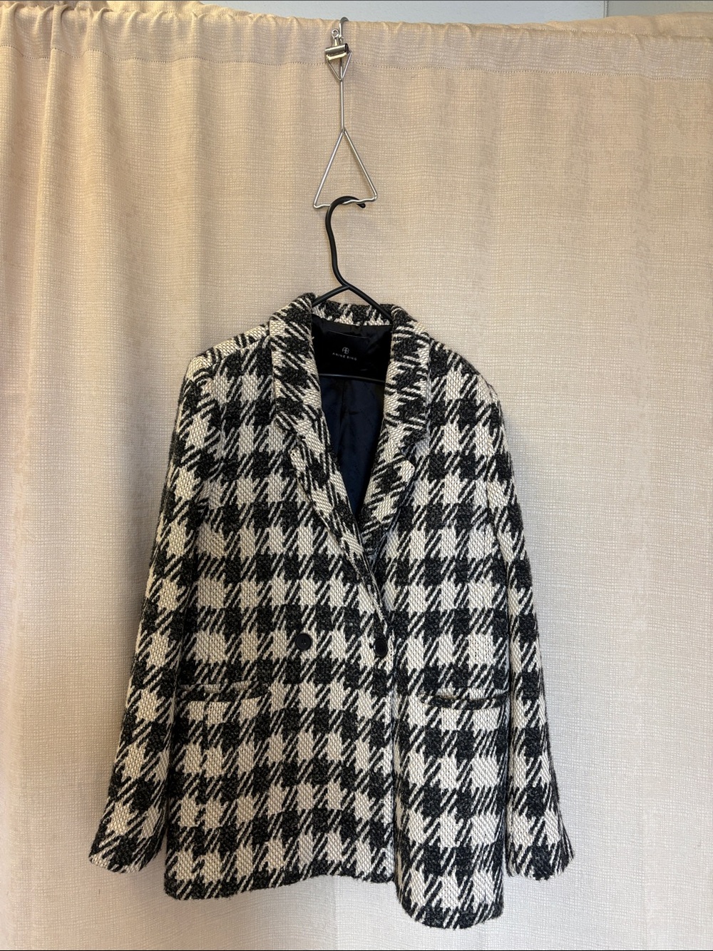 Anine Bing Black and White Houndstooth Blazer